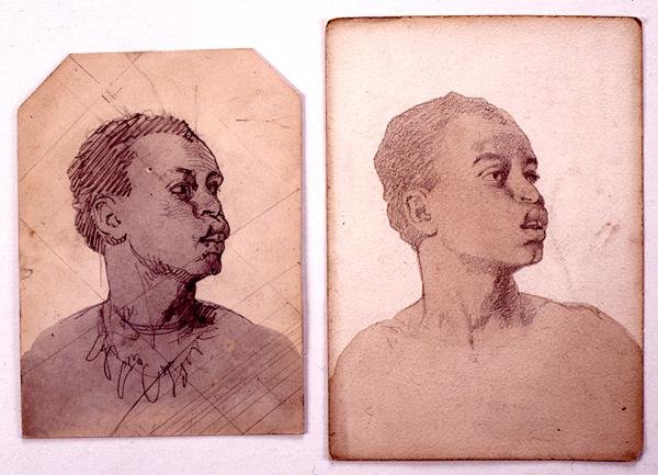 Studie av ett afrikanskt huvud (penna och tvätt på papper) av Carl Haag