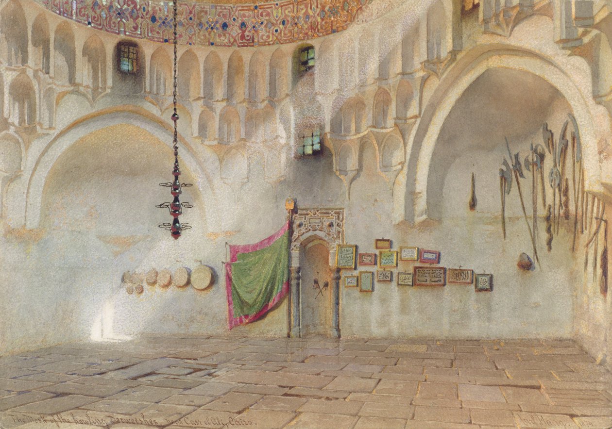 The Mask of the Howling Dervishes, nära Casa el Ali, Kairo, 1874 (wc på papper) av Carl Haag