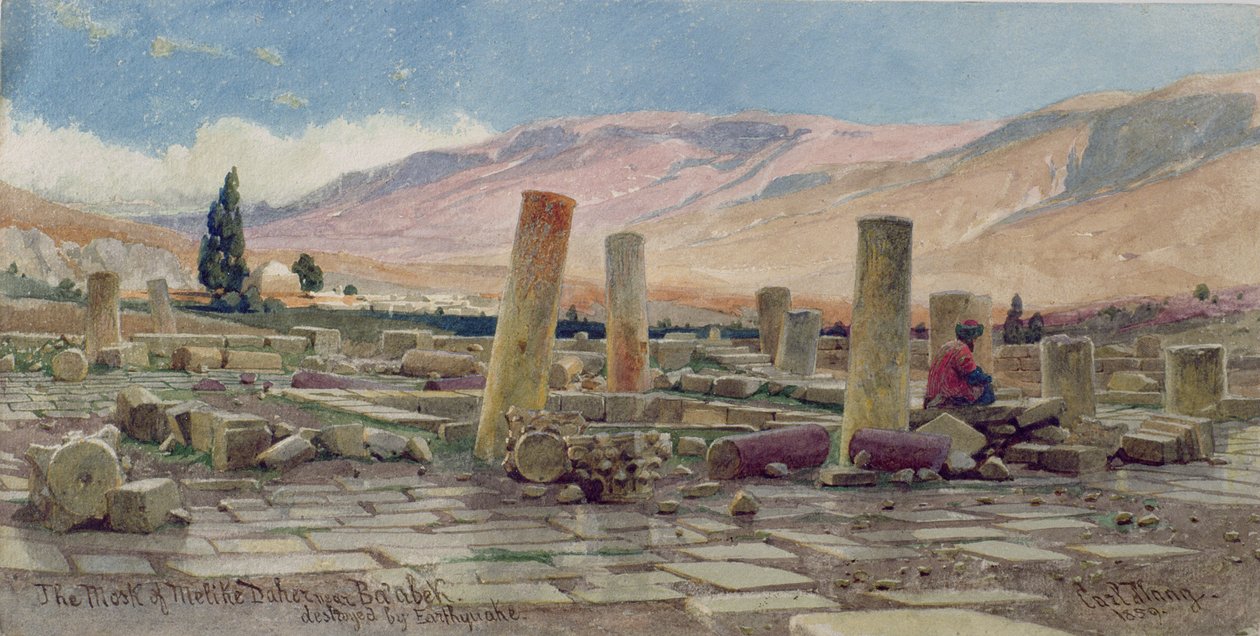 Moskén i Melike nära Baalbek förstörd av en jordbävning 1859 av Carl Haag