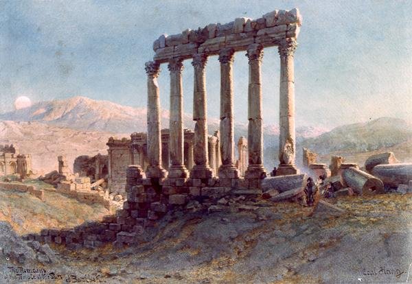Rester av solens tempel i Baalbek (akvarell på papper) av Carl Haag