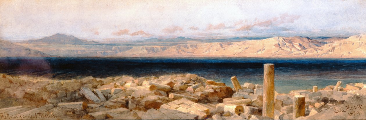 Ruinerna av det antika Tiberias, 1859 (wc och penna på papper) av Carl Haag