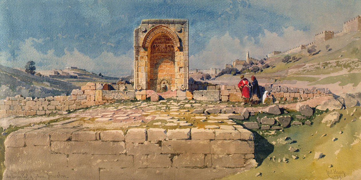 Gihondalen och nedre bassängen, Jerusalem, 1859 av Carl Haag
