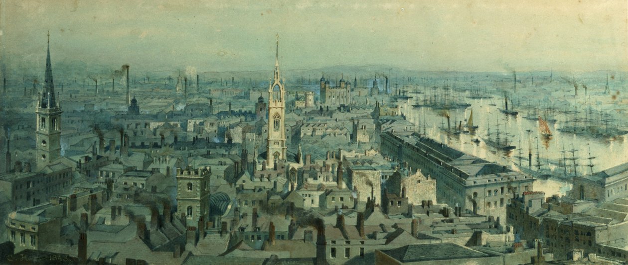Utsikt över London från monumentet blickande österut, 1848 av Carl Haag