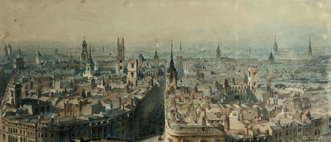 Utsikt över London från monumentet ser norrut, 1848 av Carl Haag