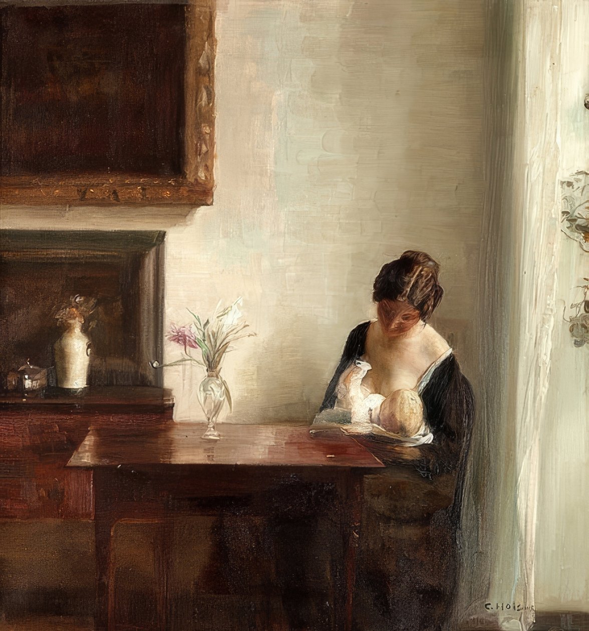 Interiör med mor och barn av Carl Holsoe