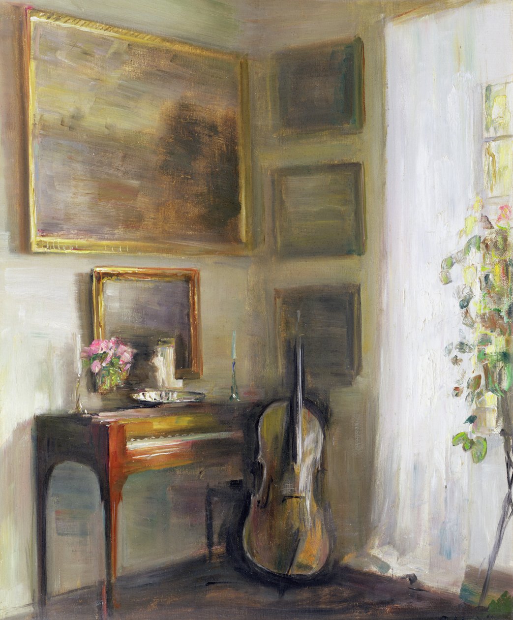 Interiör med cello och spinett av Carl Holsoe
