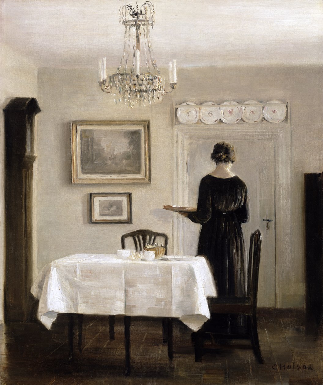 Interiör med Lady Carrying Tray, ca 1905 av Carl Holsoe