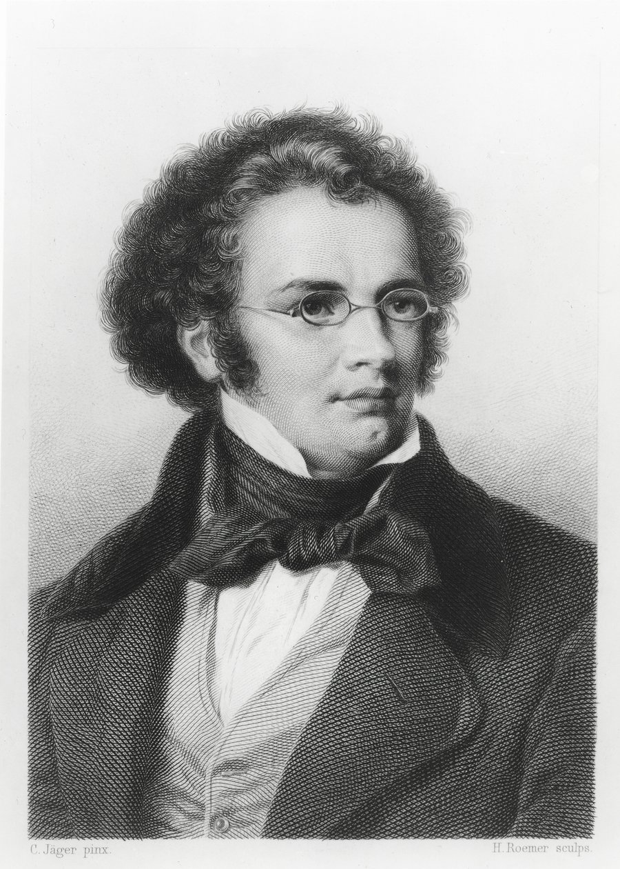 Porträtt av Franz Schubert (1797-1828) graverad av H. Roemer av Carl Jaeger