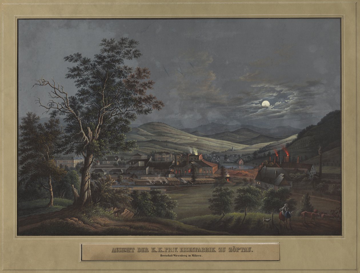 Utsikt över K. K. Privata Järnfabriken i Zöptau, ca. 1850. av Carl Julius Rieden