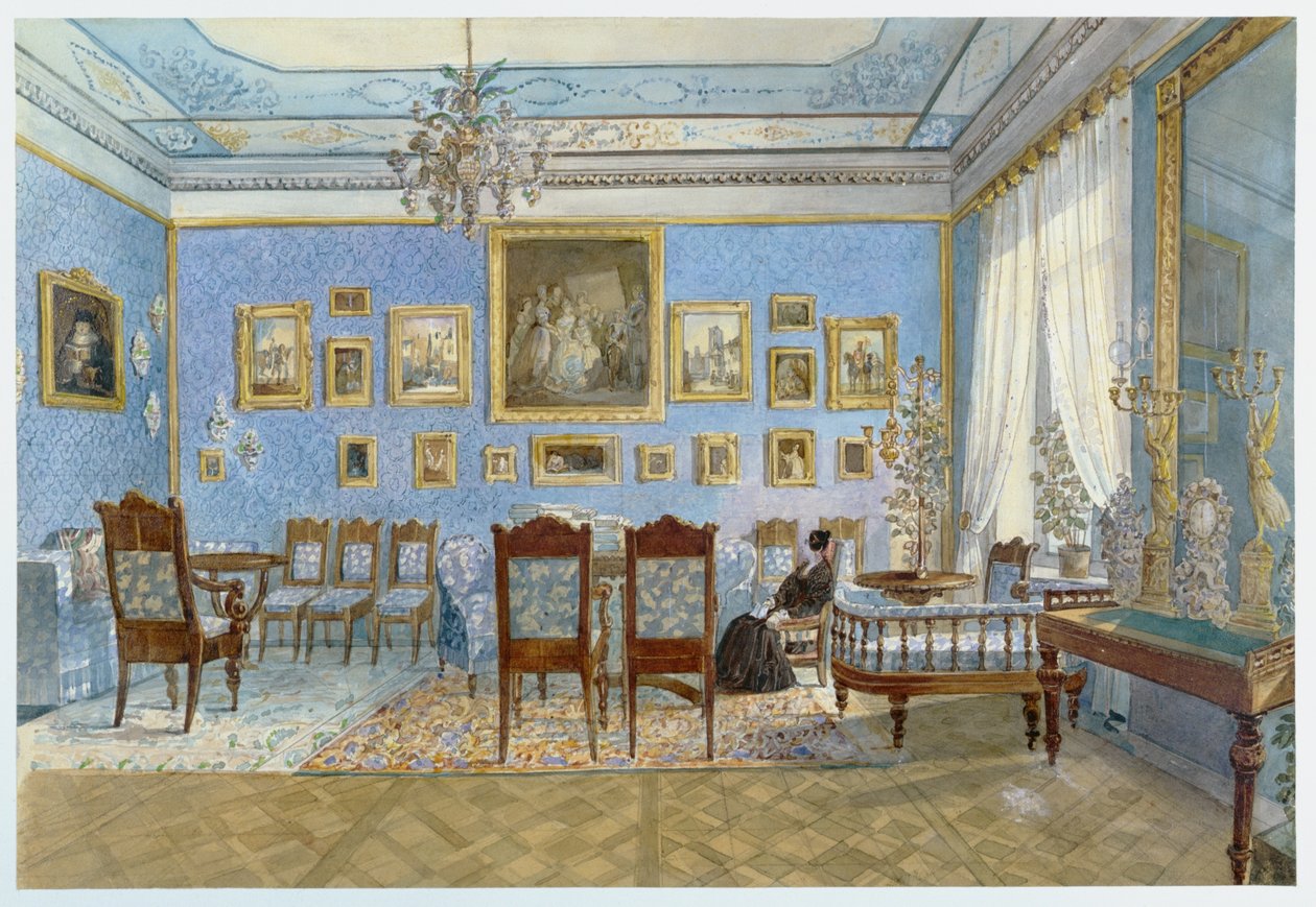 Salongen av Madame Hanska (1801-82) i St. Petersburg (wc på papper) av Carl Kollmann