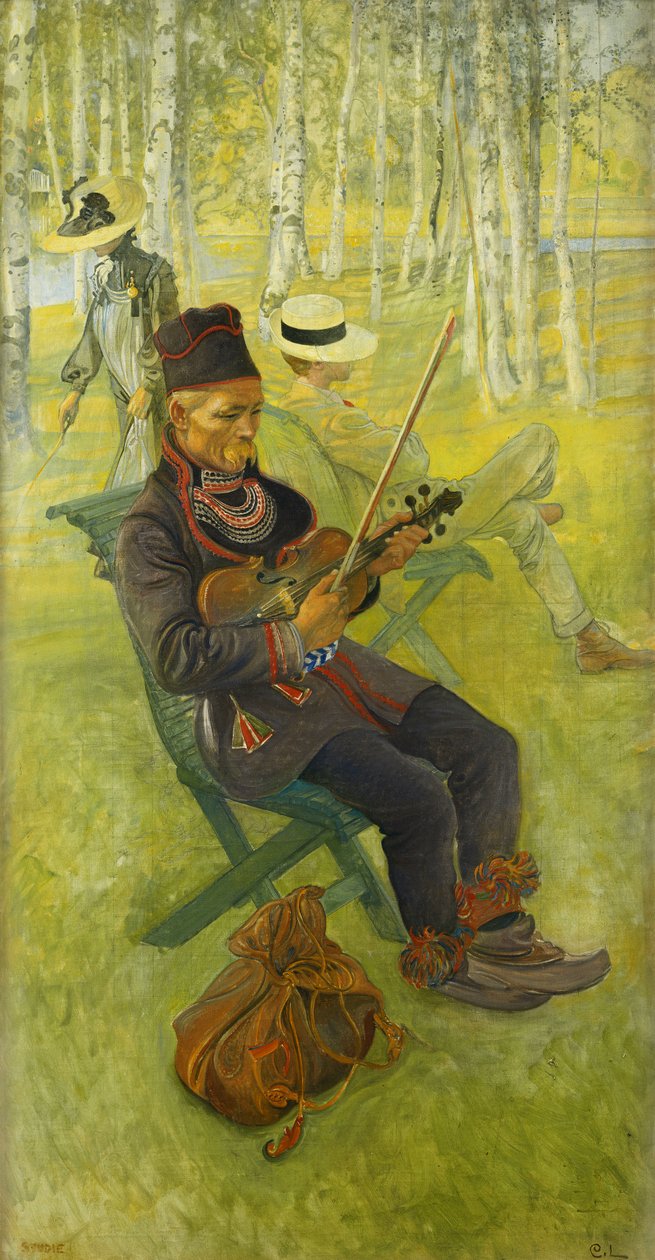 En lapplänning; Lapp Spelender Violin, 1910 av Carl Larsson