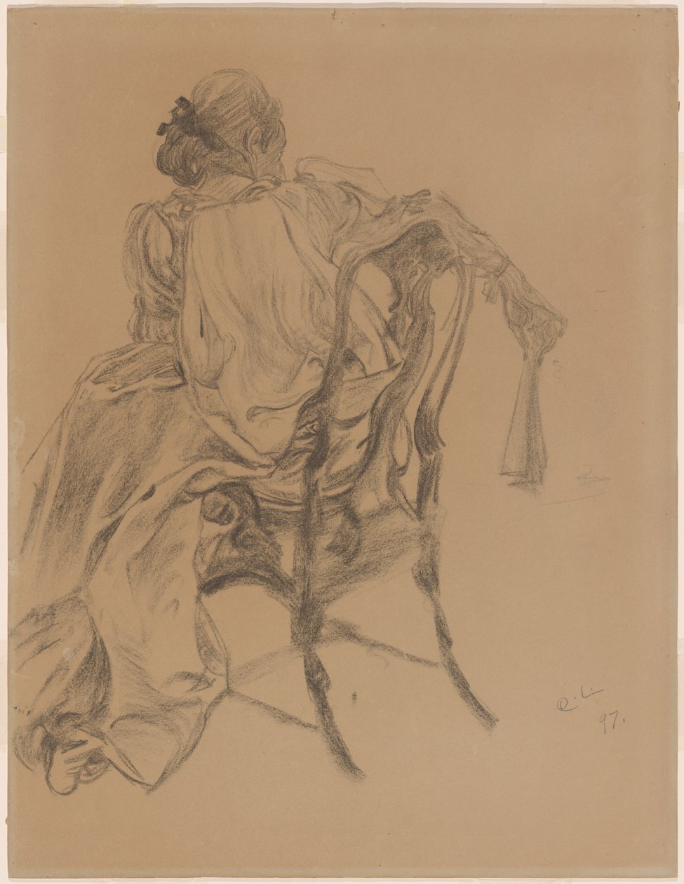 En elegant dam från 1700-talet som håller en fläkt av Carl Larsson