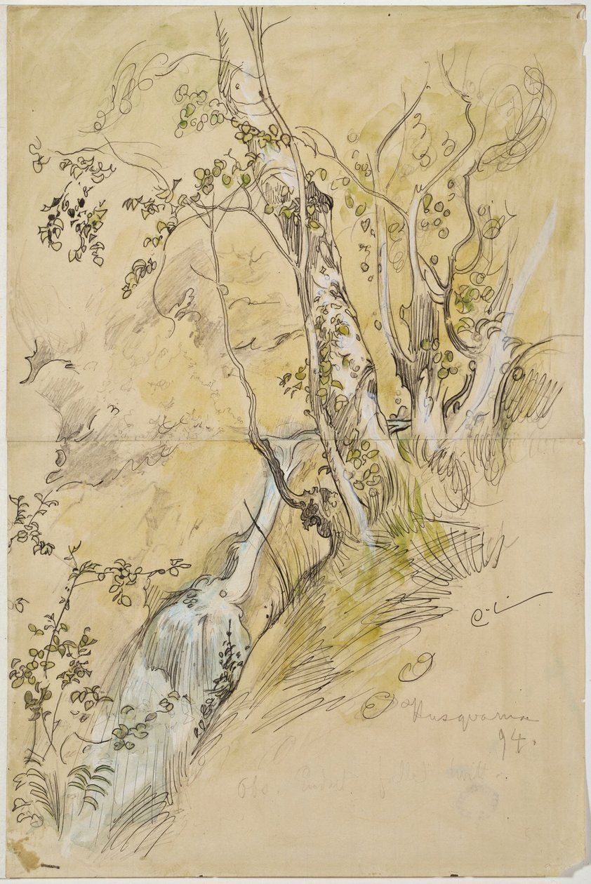 Björkar vid bäck av Carl Larsson