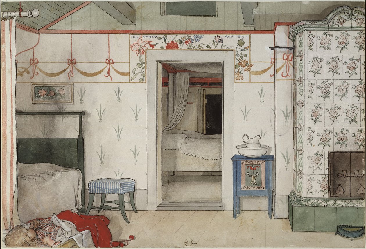 Britas Forty Winks, från A Home-serien, c.1895 (wc på papper) av Carl Larsson