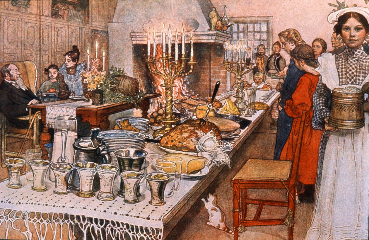 Julaftonsmiddag i Sverige, tidigt 1900-tal (illustration) av Carl Larsson