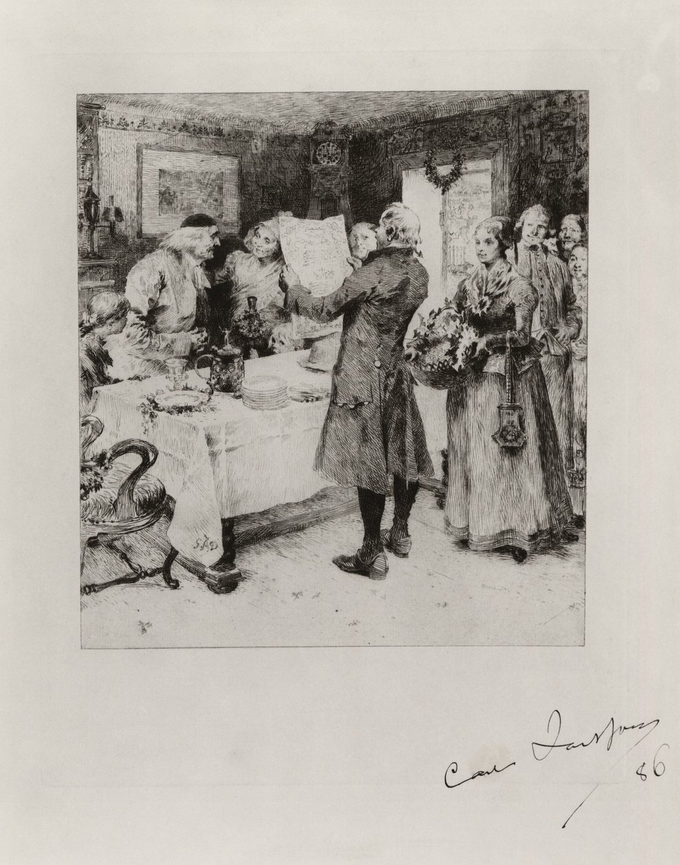 "Den glada festen". Illustration till Anna Maria Lenngrens dikt. Etat I av Carl Larsson