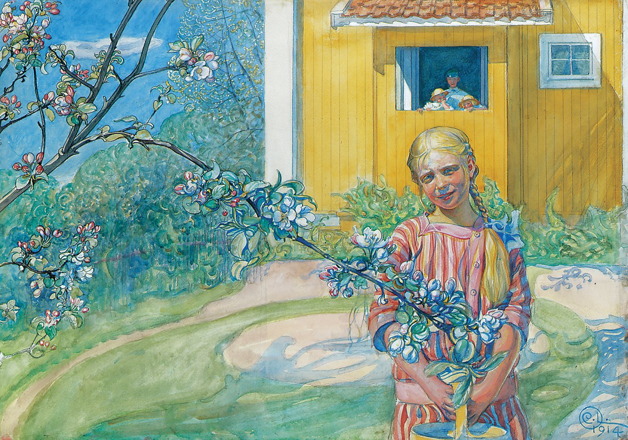 Flicka med äppelblom, 1914 av Carl Larsson
