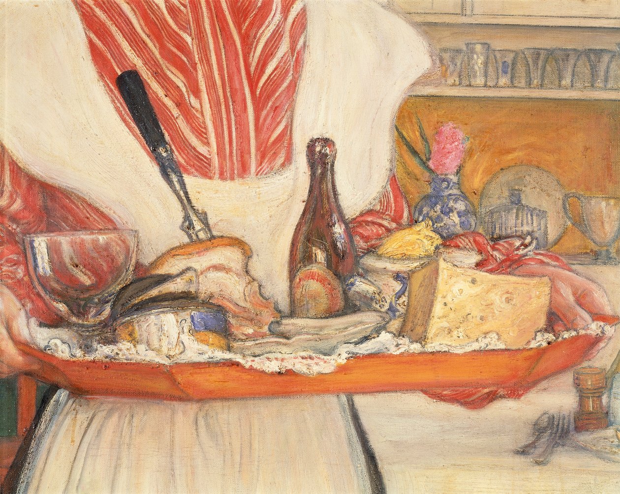 Hembiträde, frukostbricka, detalj av Carl Larsson