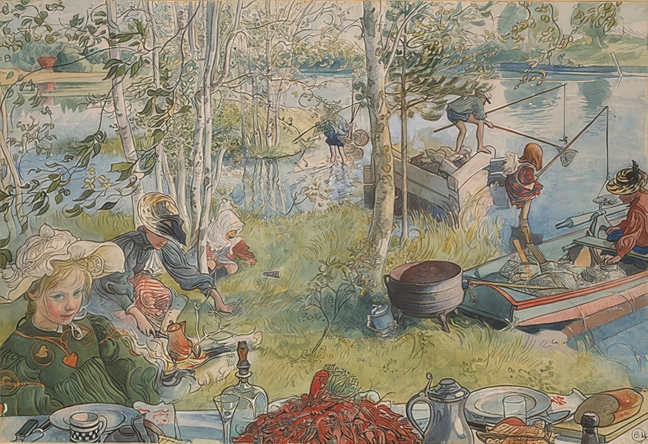 Kräftfiske. Omkring 1895 av Carl Larsson