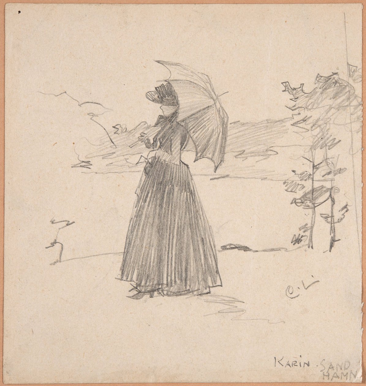 Kvinna med parasoll av Carl Larsson
