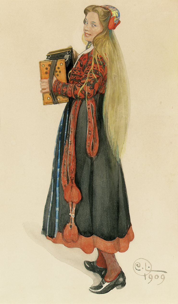 Lisbeth spelar dragspel, 1909 av Carl Larsson