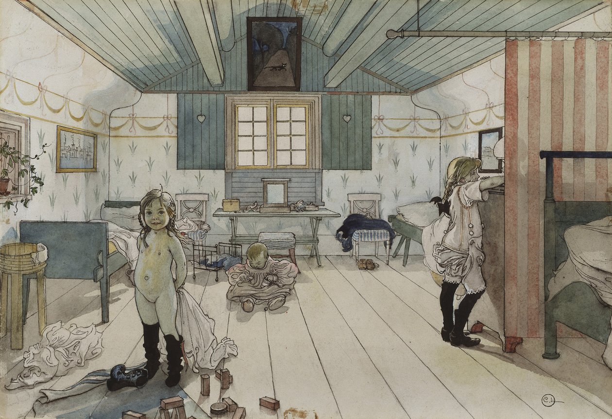 Mammas and the Small Girls Room, från A Home-serien, c.1895 (wc på papper) av Carl Larsson