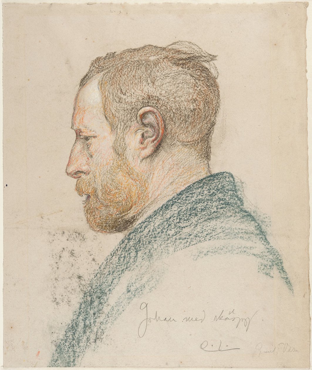 Manshuvud i profil av Carl Larsson