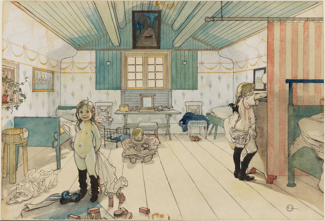 Moderns och de små flickornas rum. Ur Ett hem (26 akvareller) av Carl Larsson