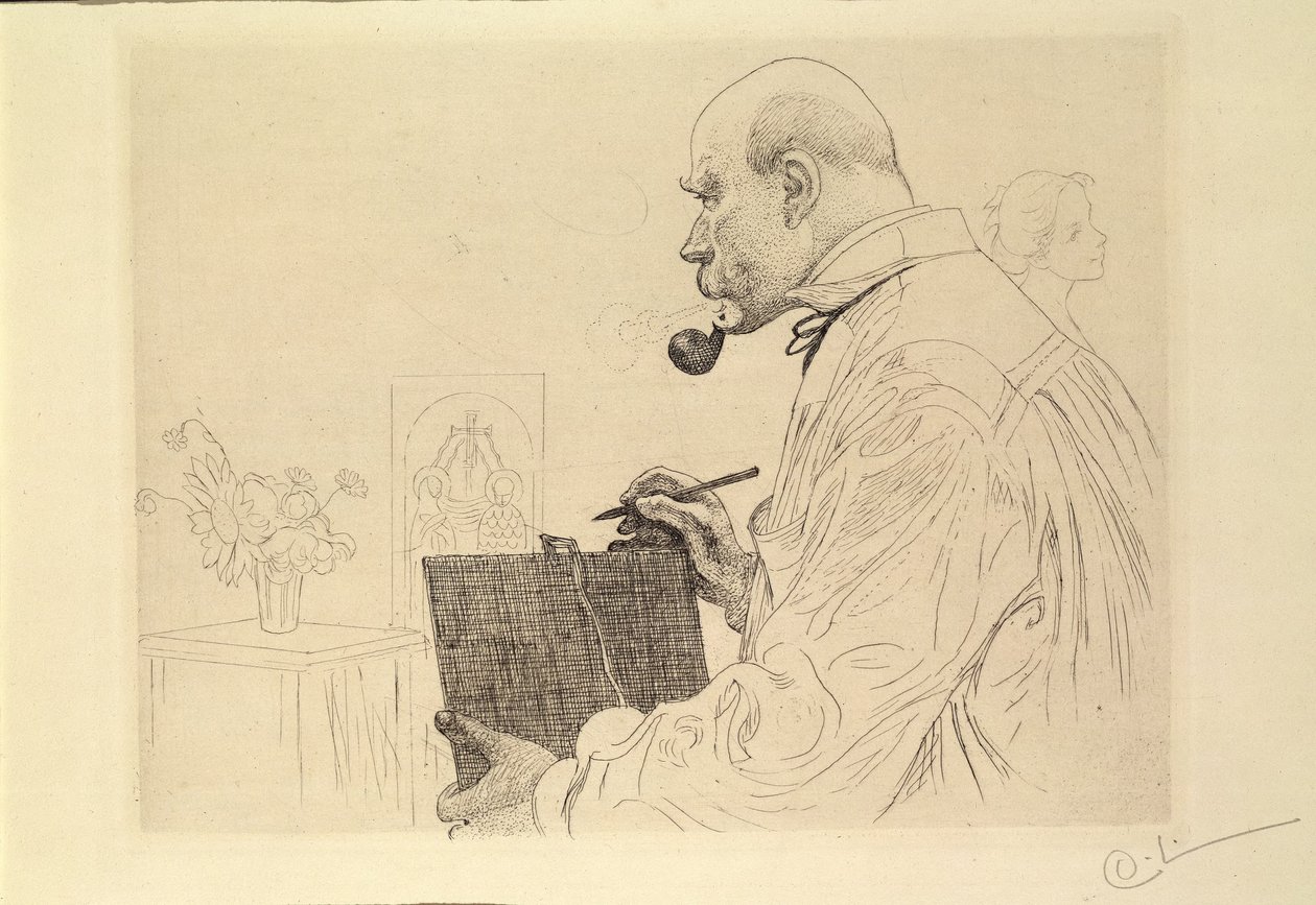 Självporträtt som etsare av Carl Larsson