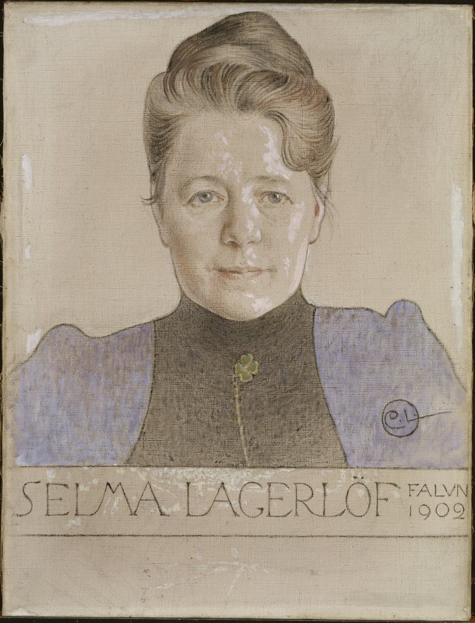 Selma Lagerlöf - Porträtt av författaren Selma Lagerloef (1858-1940), av Larsson, Carl (1853-1919). Krita och olja på duk av Carl Larsson
