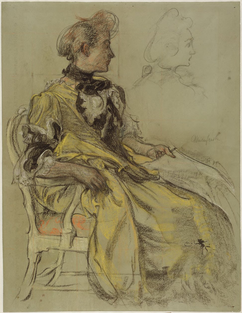 Skiss till Lovisa Ulrikas dräkt: Förstudie till fresken av Lovisa Ulrika i trapphuset på Nationalmuseet i Stockholm av Carl Larsson