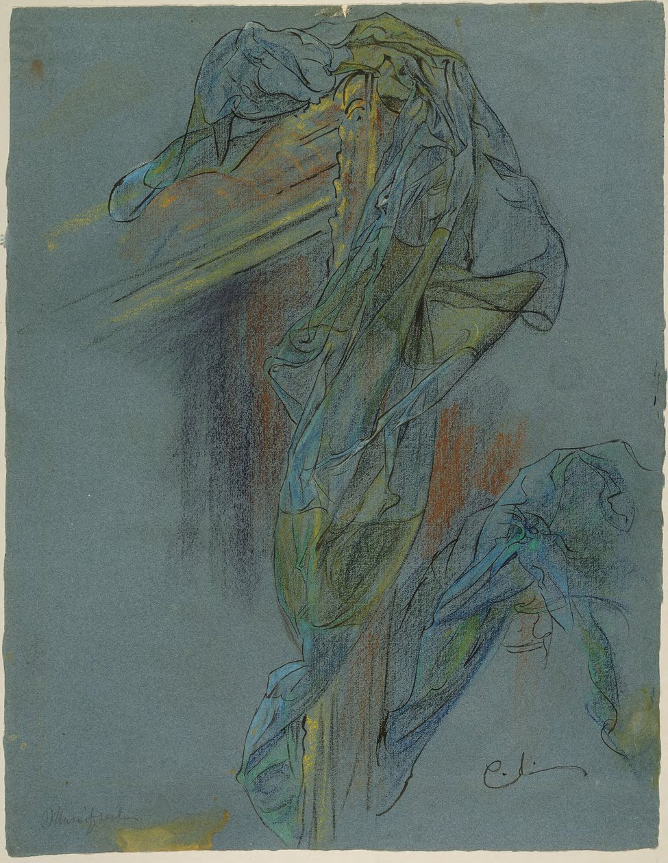 Studie av ram och draperi i Bouchers ”Venus triumf”: Förstudie till Lovisa Ulrikas freskomålning i trapphuset på Nationalmuseum i Stockholm av Carl Larsson