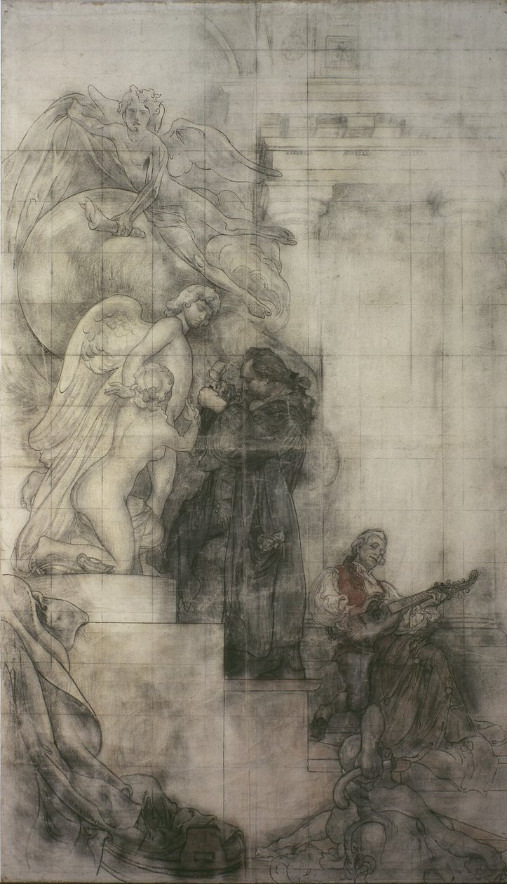 Skulpturkonsten: Carl Michael Bellman i Sergels ateljé. Kartong till fresken i NM:s nedre sal av Carl Larsson