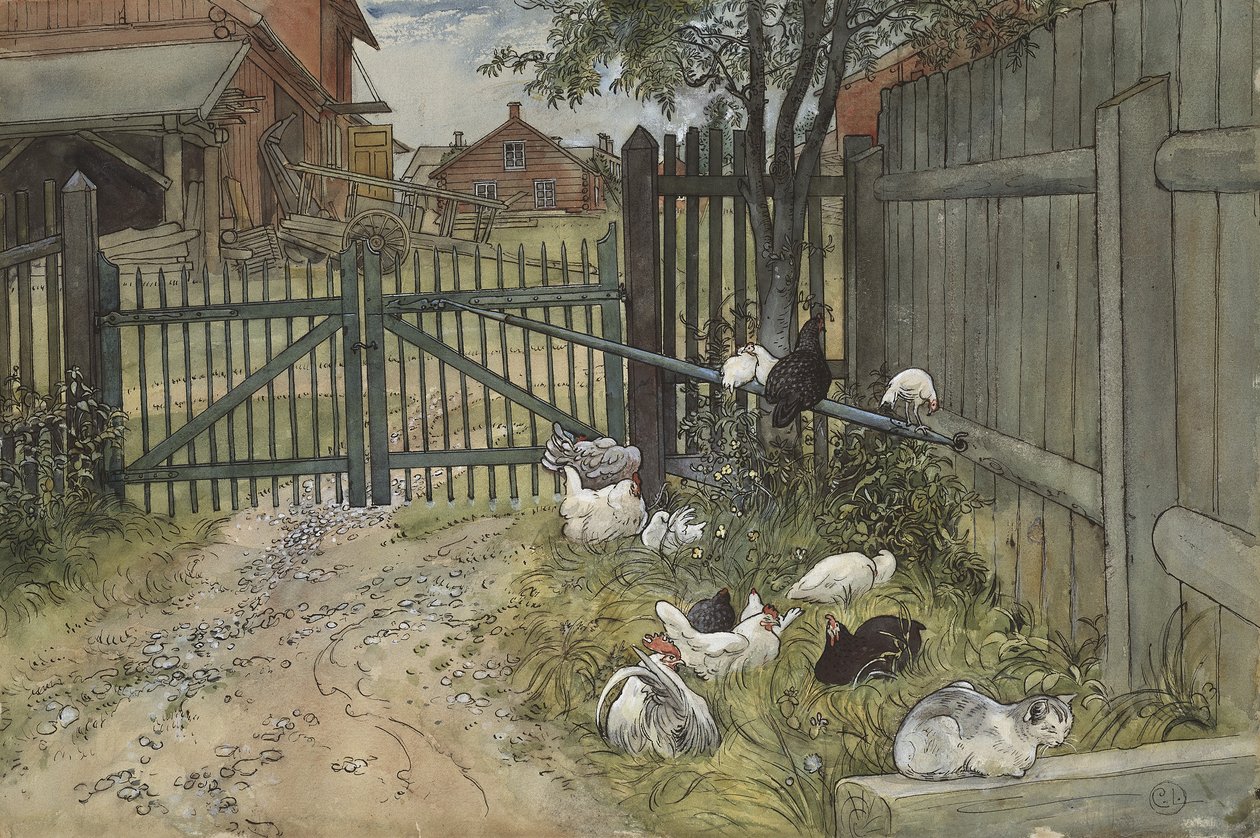 The Gate, från A Home-serien, c.1895 (wc på papper) av Carl Larsson