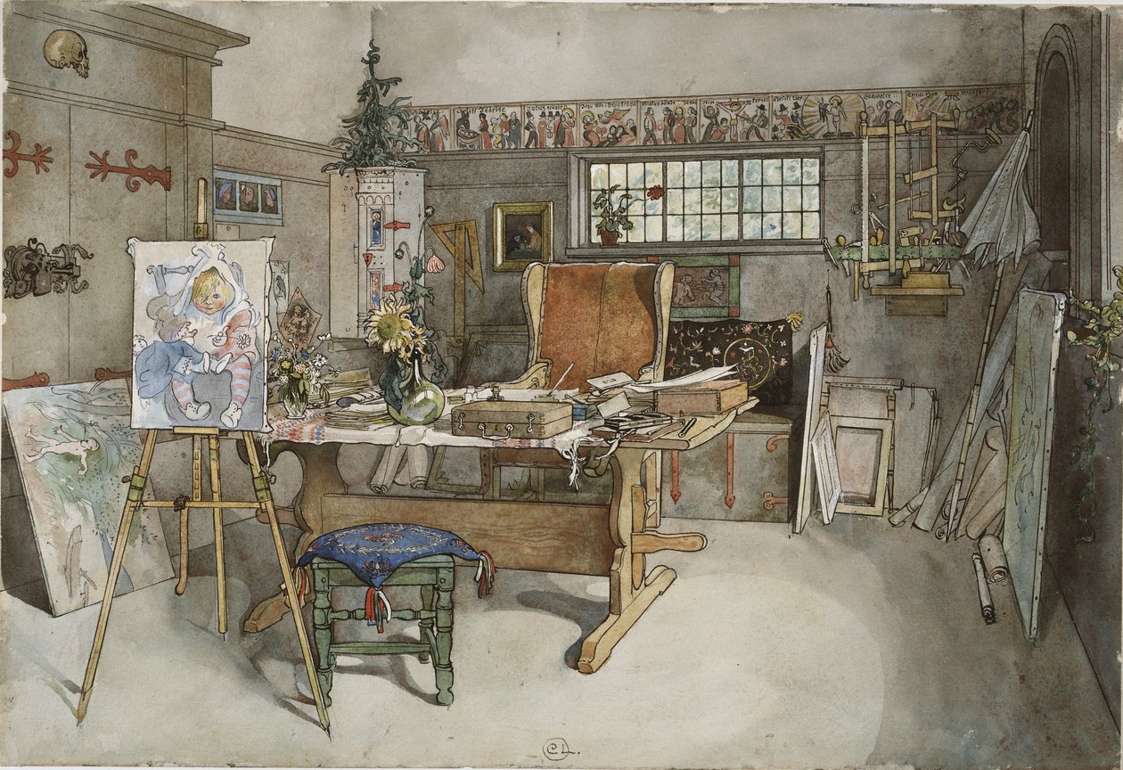 The Studio, från A Home-serien, c.1895 (wc på papper) av Carl Larsson