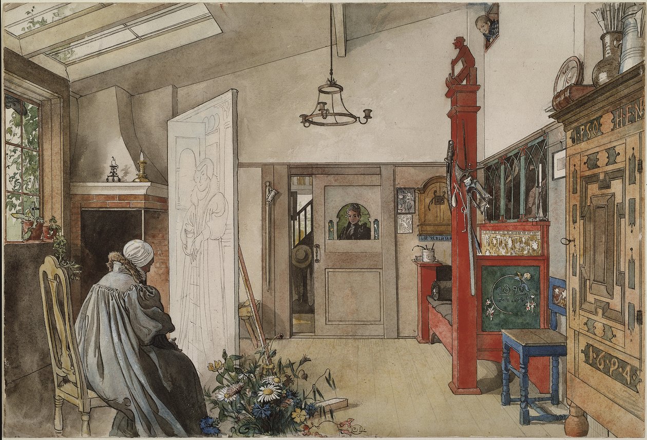 The Studio, från A Home-serien, c.1895 (wc på papper) av Carl Larsson