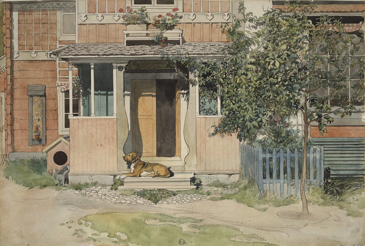 The Verandah, från A Home-serien, c.1895 (wc på papper) av Carl Larsson