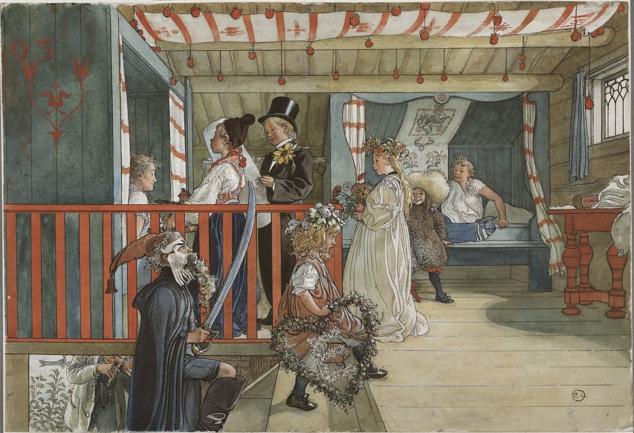 Un jour de fete - A Day of Celebration, av Larsson, Carl (1853-1919). Akvarell på papper av Carl Larsson
