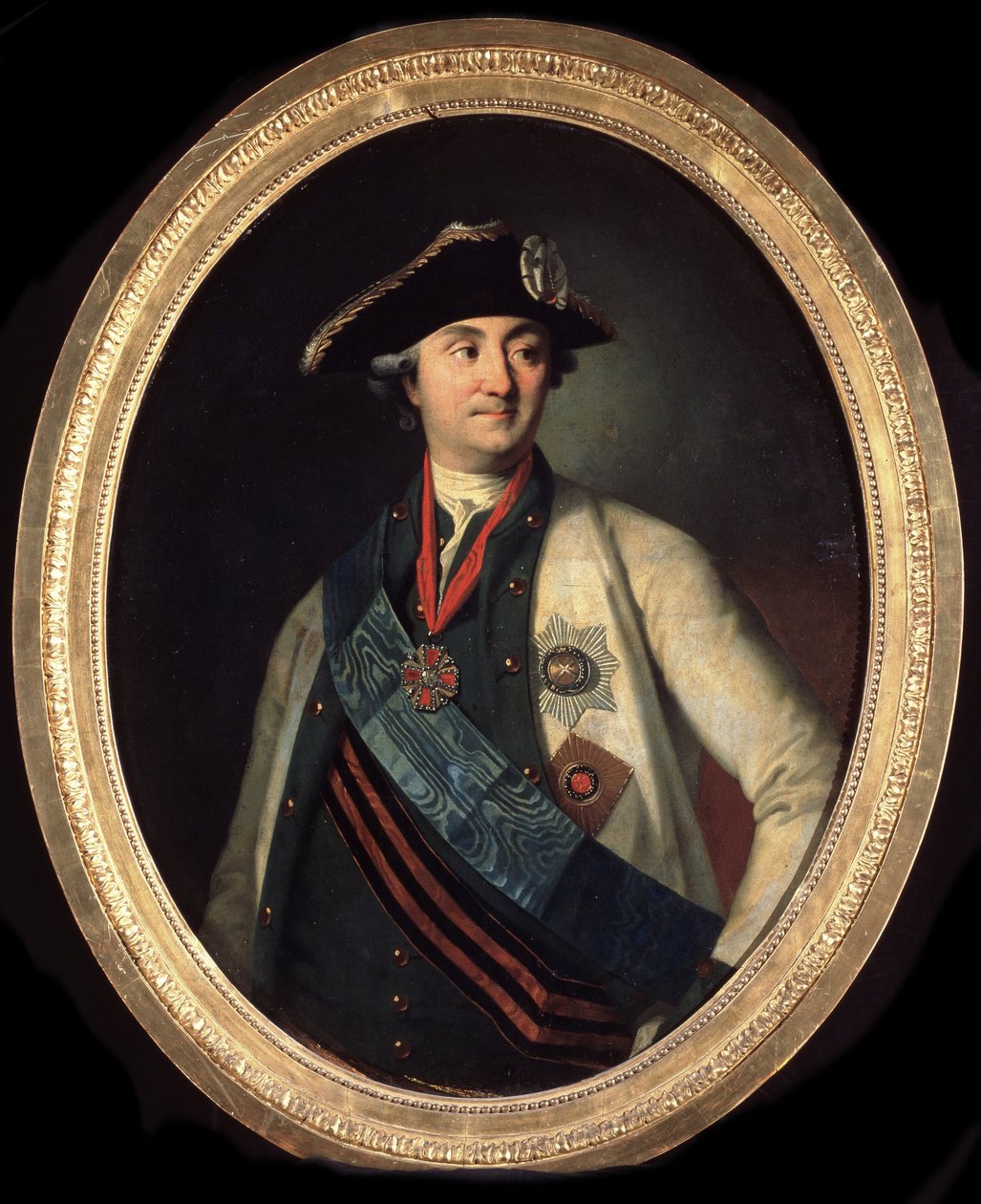 ""Portrait du comte Alexei Grigorievitch Orlov (1737-1808), commandant des Forces navales russes"" (Porträtt av överbefälhavaren för flottan greve Alexey Grigorievitch Orlov av Chesma (1737-1808)) Peinture de Carl Ludwig Johann Christineck (1732/3-17 av Carl Ludwig Christinek