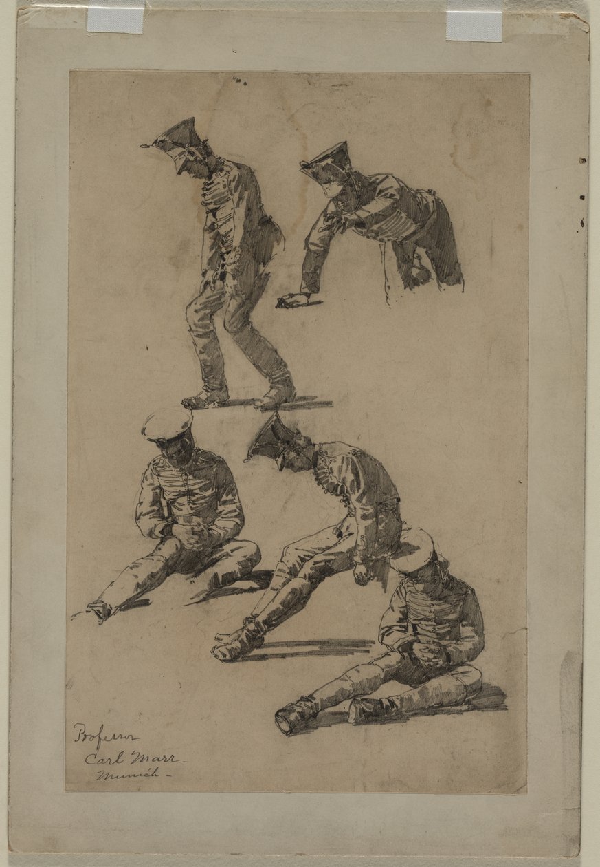Fem studier av en soldat, fjärde kvartalet 1800-talet eller första tredje 1900-talet. av Carl Marr