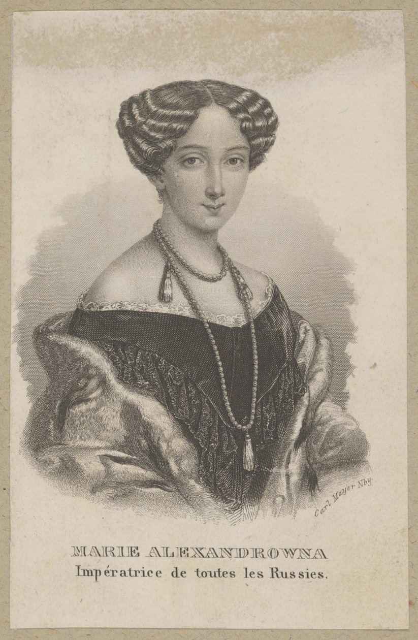 Maria Alexandrovna (född Maximiliana Wilhelmina Maria av Hessen-Darmstadt, 1824 Darmstadt - 1880 Sankt Petersburg) - yngsta dotter till Ludvig II av Hessen och Vilhelmina av Baden, prinsessa av Hessen, Rysslands kejsarinna som hustru till tsar Alexander II av Carl Mayer
