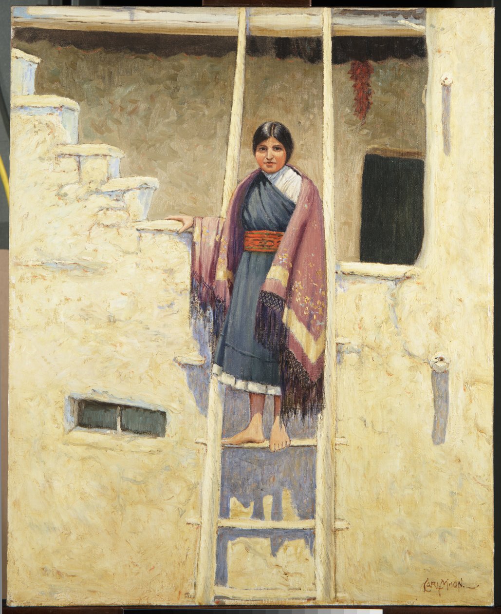 Hopi Maiden, Village of Walpi (olja på duk) av Carl Moon