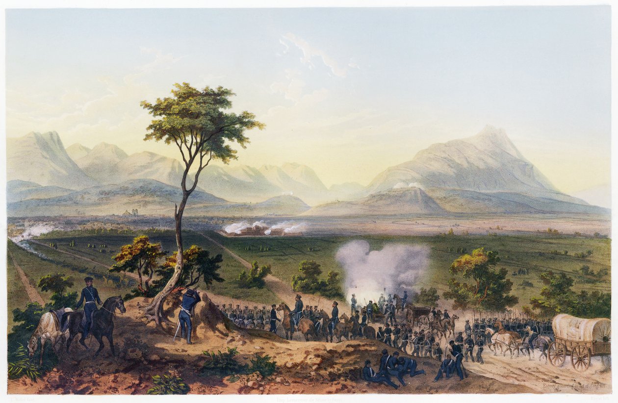 Capture of Monterey, från Kriget mellan USA och Mexiko, pub. 1851 (färglitografi) av Carl Nebel