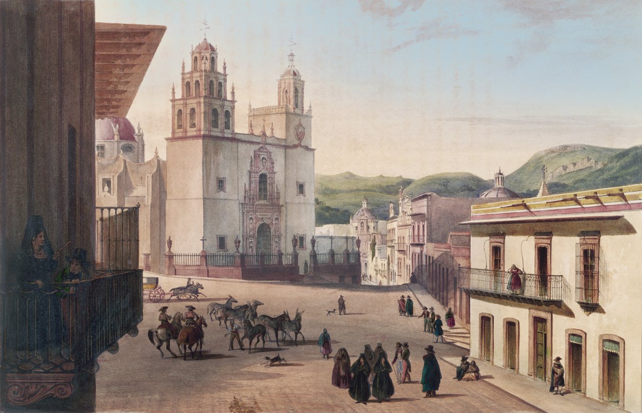Plaza Mayor de Guanajuato (färgad gravyr) av Carl Nebel