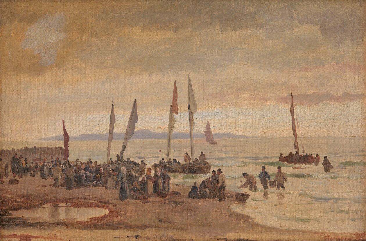Återvändande fiskare välkomnas vid Hornbæk Strand av Carl Neumann