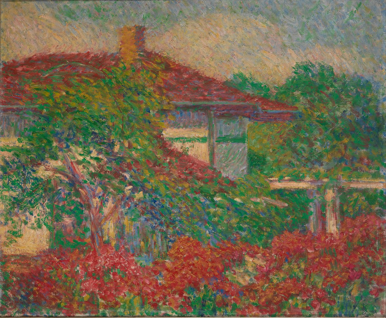 Landskap med röd takbyggnad, ca. 1880-1910. av Carl Newman