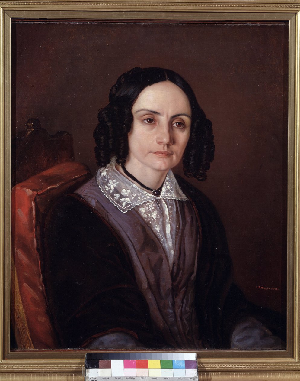 Porträtt av grevinnan Maria N. Volkonskaya (1805-1863) (Porträtt av grevinnan M.N. Volkonskaya). Hustru till prins Serge Volkonvski (1788-1865) som deltog i Decembrist eller Decembrist upproret 1825. För detta dömdes han till exil och hans av Carl Peter Mazer