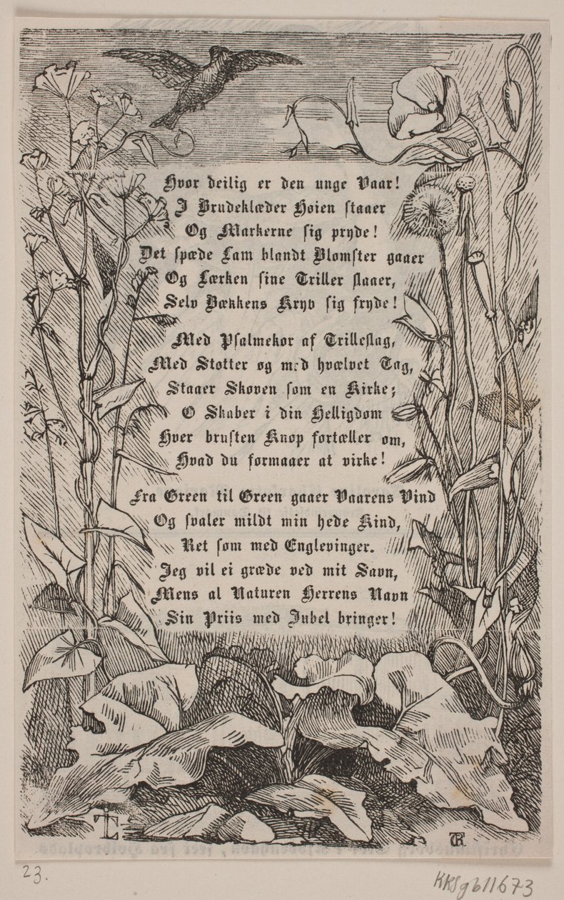 Inramning med en lärka och blommor av Carl Peter Theodor Rothweiler