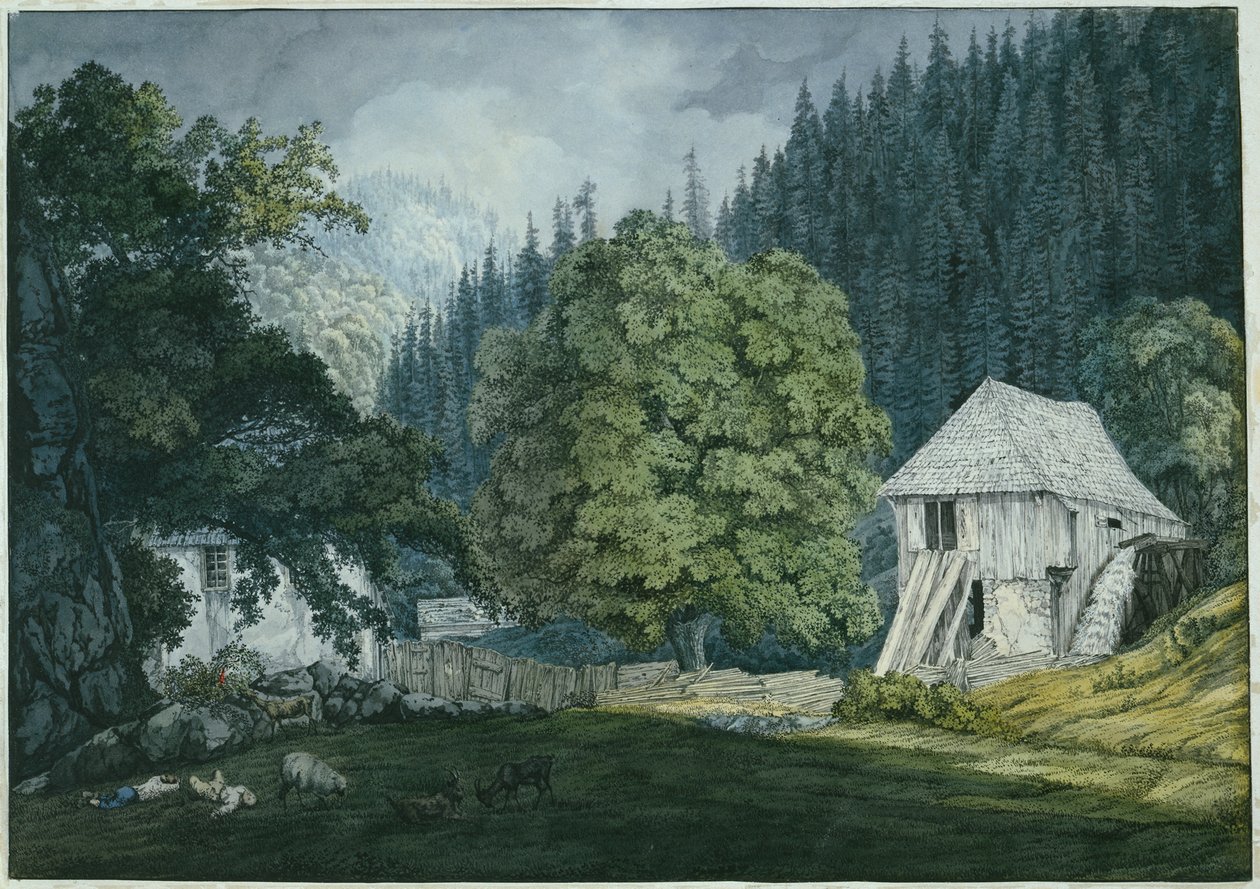Schneidemühle i Beuerner Thale (blad 8 från skissboken över Badens omgivningar) av Carl Philipp Fohr
