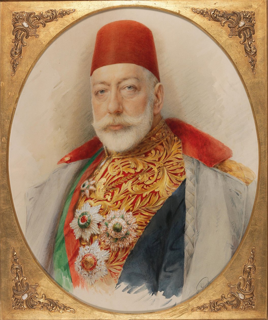 Porträtt av Mehmed V 1844-1918, Sultan och kalif av det osmanska riket. av Carl Pietzner